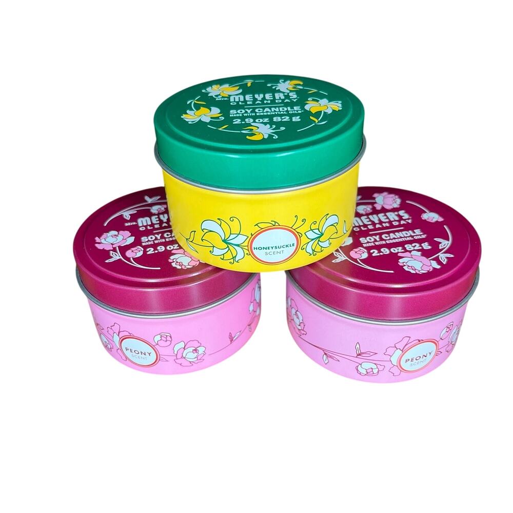 Mrs. Meyer’s Clean Day Tin Soy Candle Bundle Peony and Honeysuckle 2.9 oz Tins